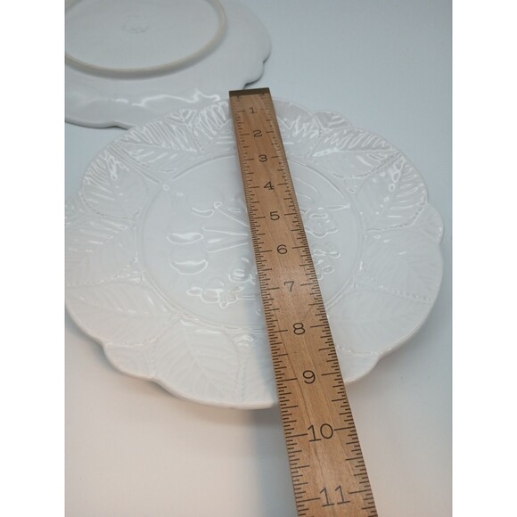 bordallo pinheiro plates Embossed Cherry Leaves Portugal White Majolica Set 2 - Picture 6 of 6